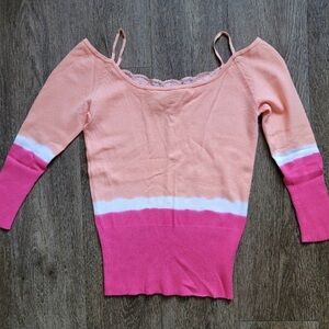 Off-the-Shoulder Sweater in Peachy Orange and Pink